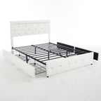 Upholstered Storage Bed Frame with LED Lights and Drawers – White or Black