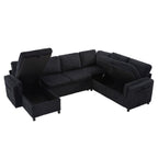 Convertible U-Shaped Sectional Sofa Bed with USB Ports and Storage – Black, Dark Gray, Blue