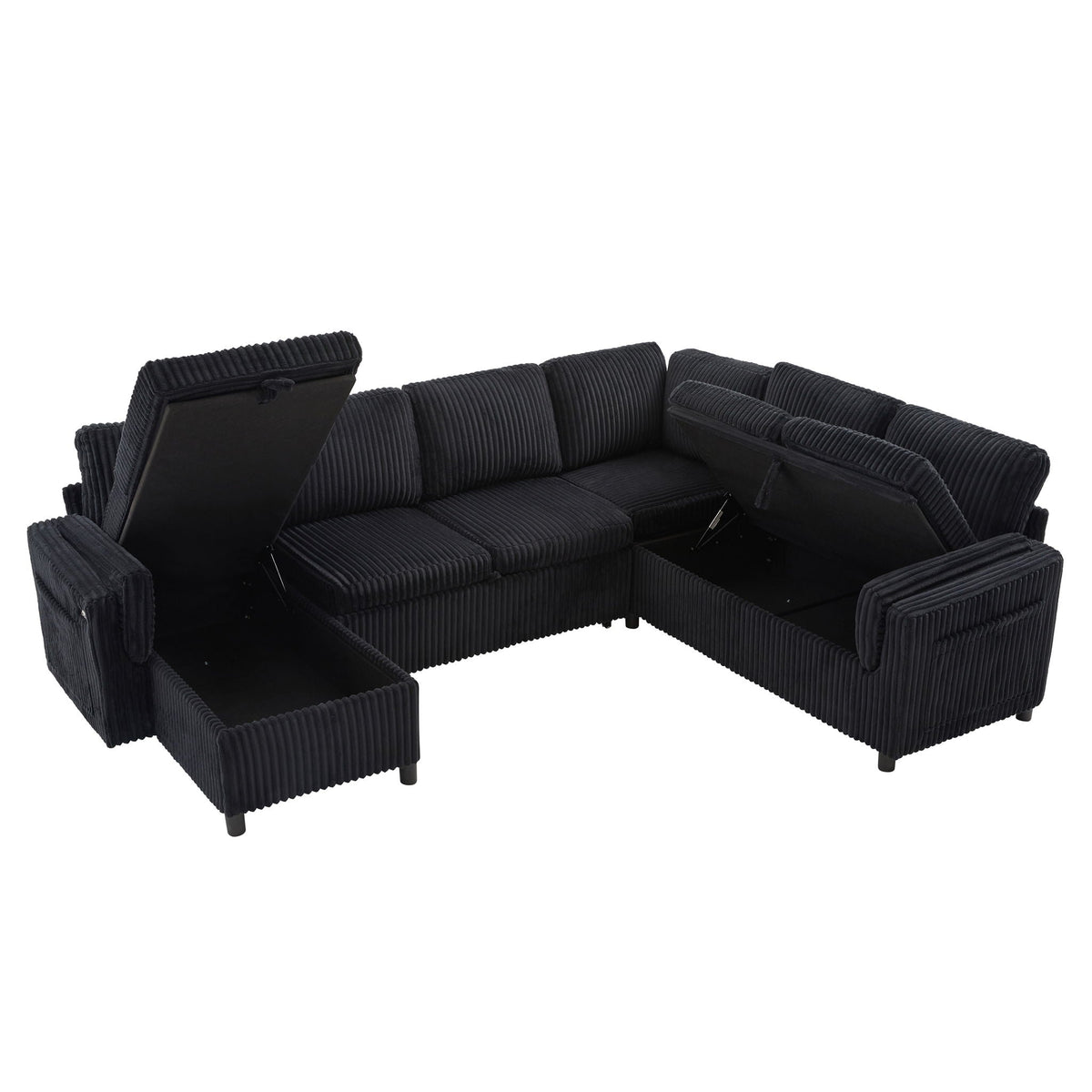 Convertible U-Shaped Sectional Sofa Bed with USB Ports and Storage – Black, Dark Gray, Blue