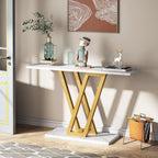 White Console Table with V Leg Frame - Gold