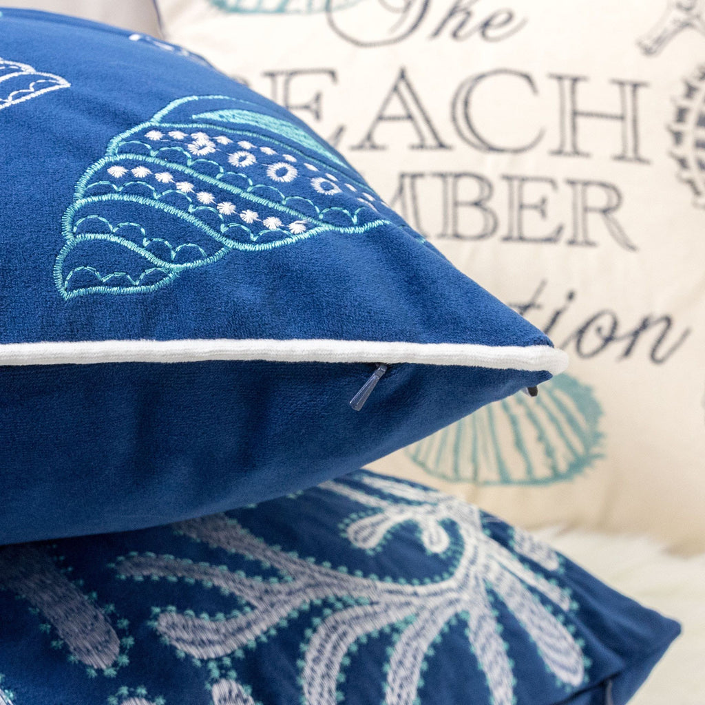 Seashells Pillow Cover with Hidden Zipper - Blue or Light Blue
