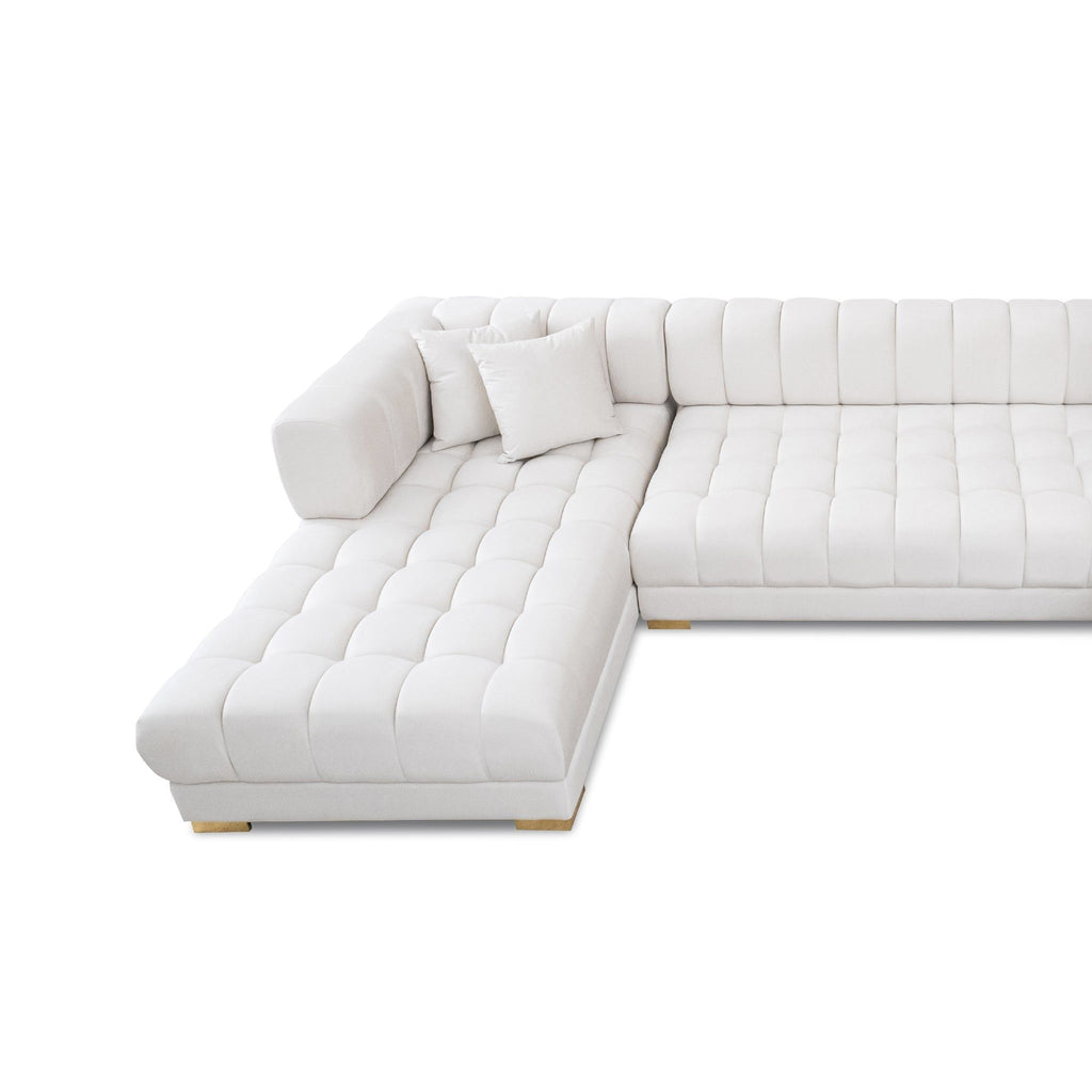 U Shape Corner Sofa with Solid Wood Frame and Plush Cushions - Beige