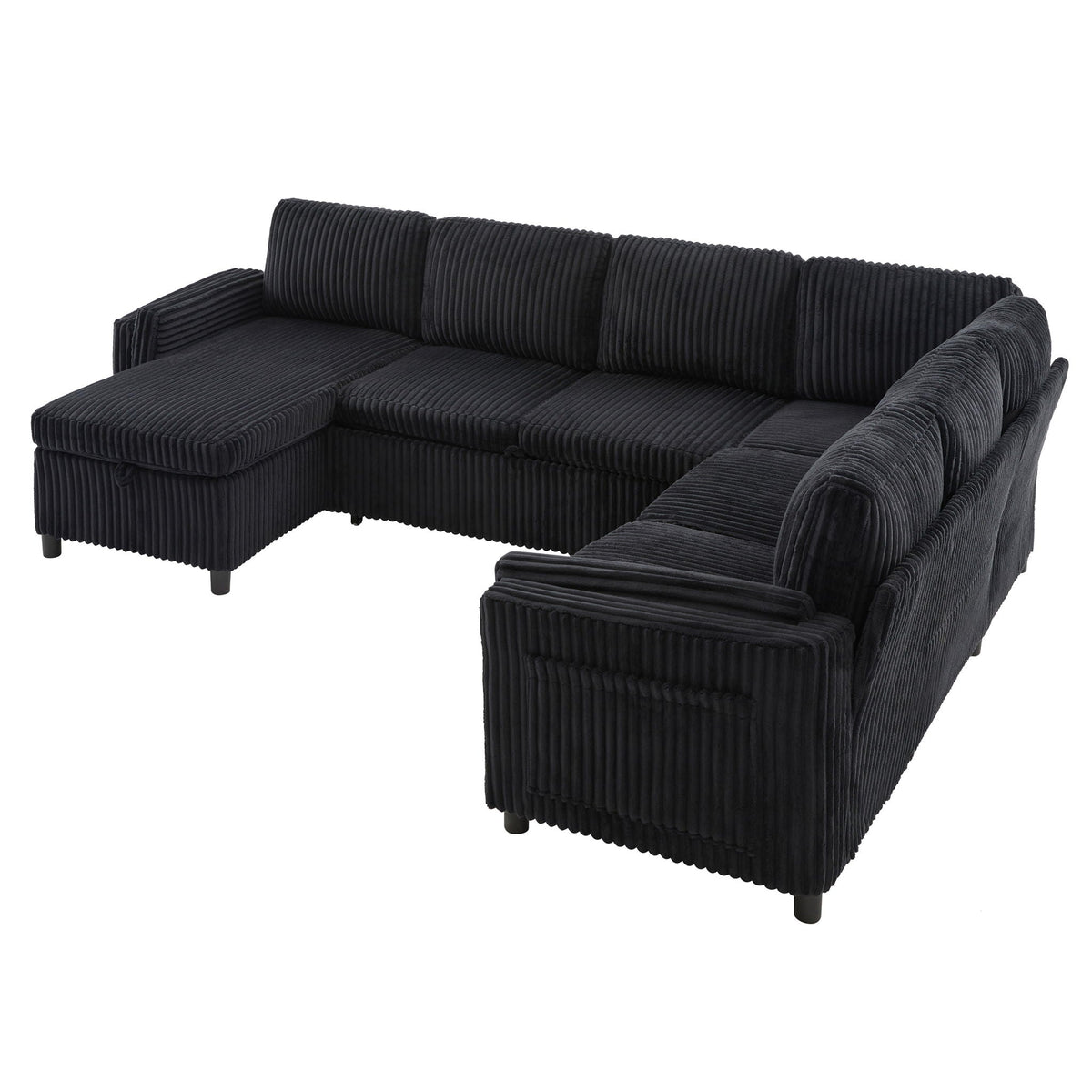 Convertible U-Shaped Sectional Sofa Bed with USB Ports and Storage – Black, Dark Gray, Blue