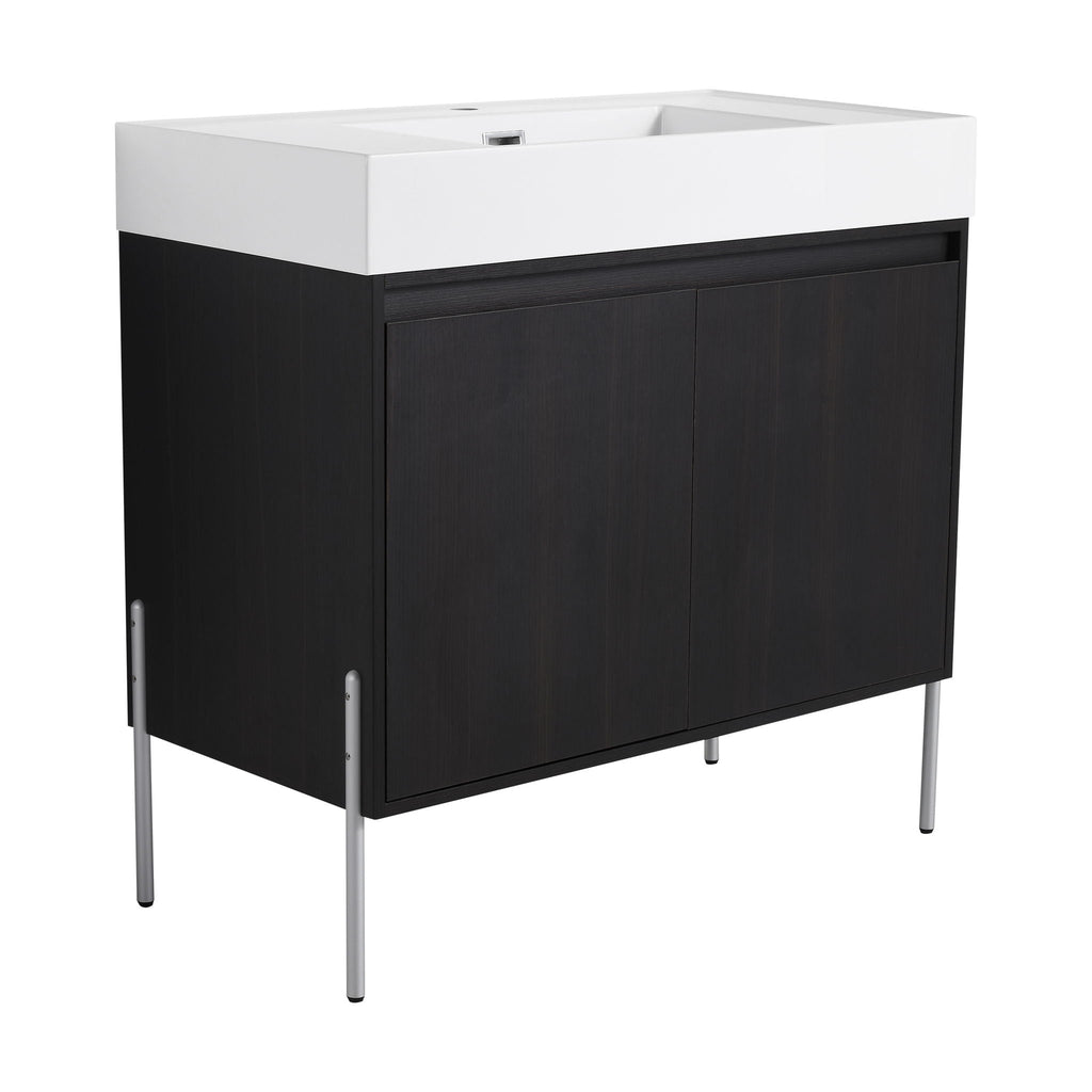Freestanding Bathroom Vanity With Resin Sink And Storage Cabinet