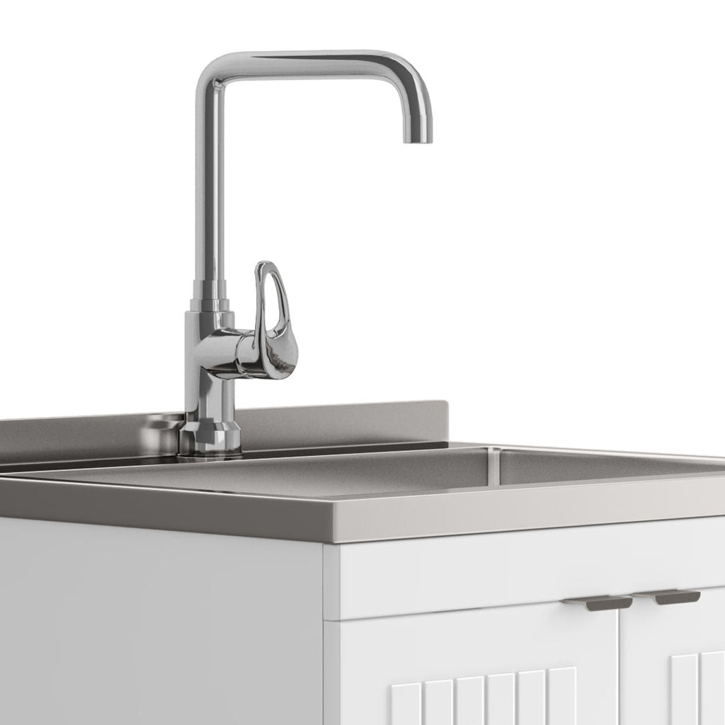 Laundry Cabinet with Stainless Steel Sink and Faucet - White