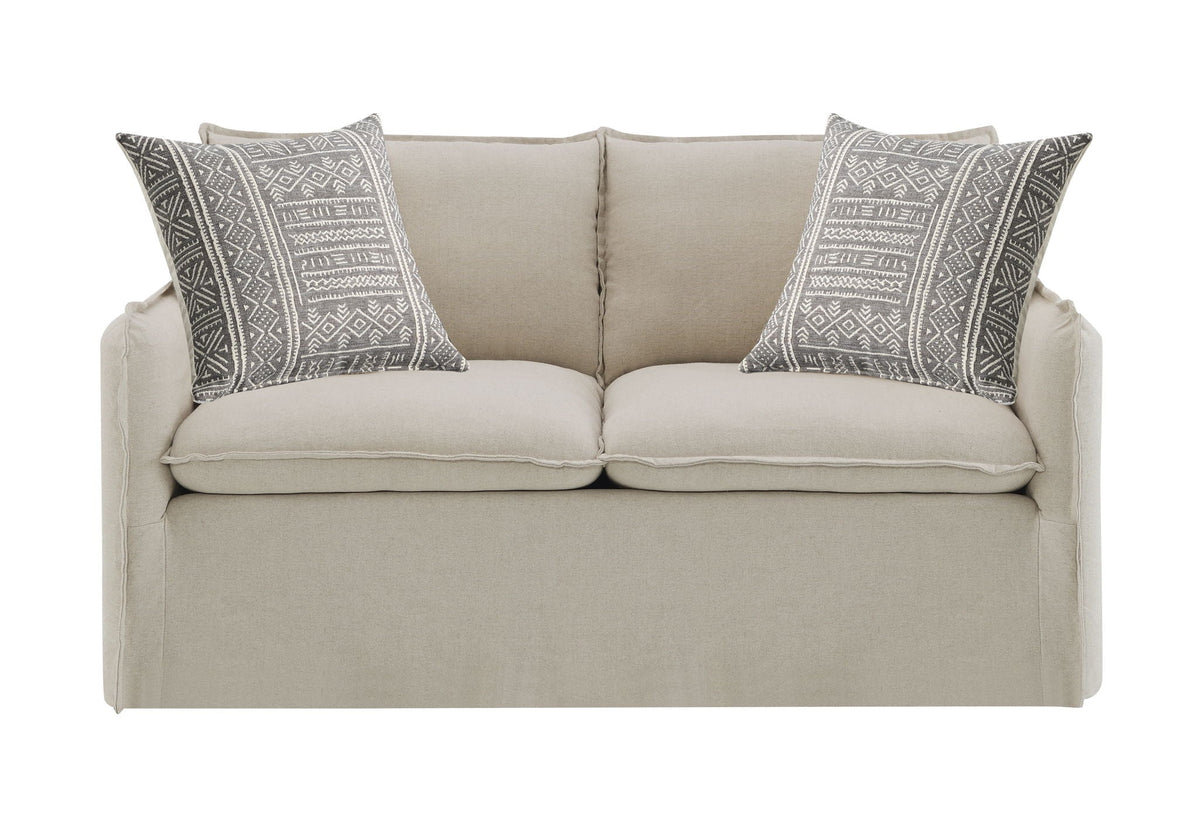 Pattern Linen Loveseat with 2 Toss Pillows - Beige