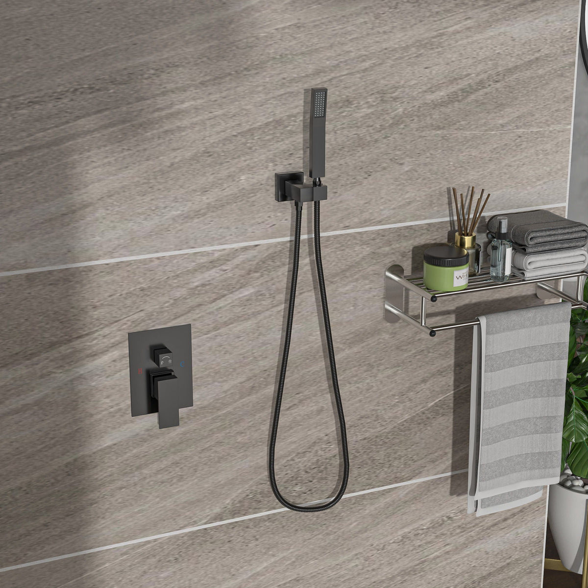 Dual Shower Head System with Rough-In Valve - Black or Pearl Silver
