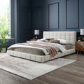 Elegant Design Upholstered Bed with Wooden Slat Support - Beige