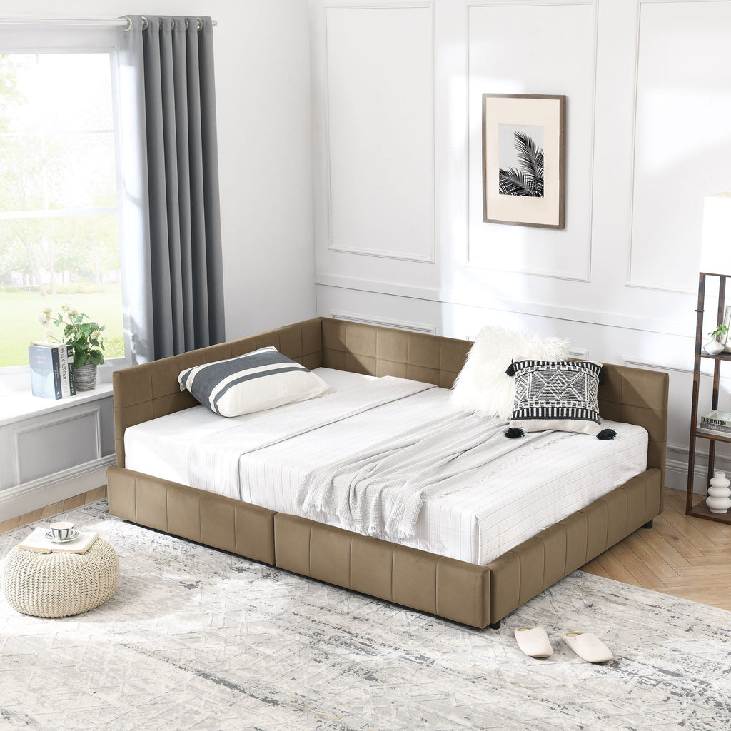Mid-Century Storage Upholstered Tufted Bed Frame with Backrest and Armrests - Multiple Colors