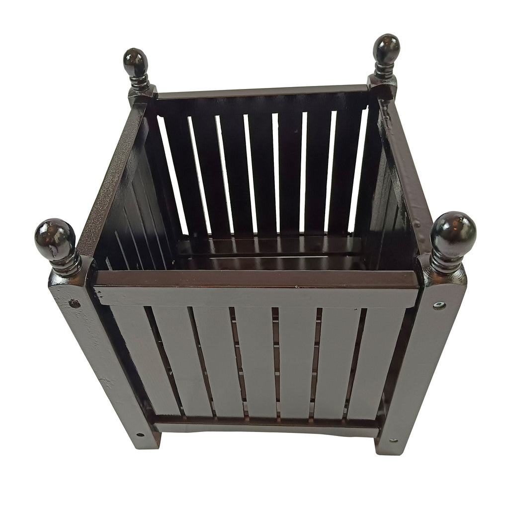 Square Outdoor Planter with Solid Wood Construction - Black