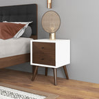 Mid-Century Modern Night Stand with 2 Drawers - Dark Brown or White