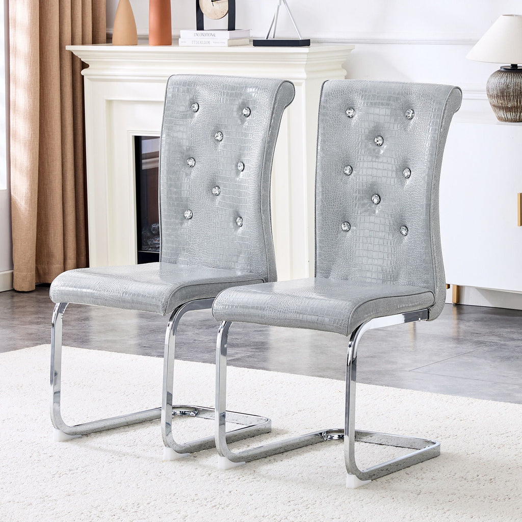 Elegant Design Upholstered Dining Chairs with Crystal Details - Multiple Colors
