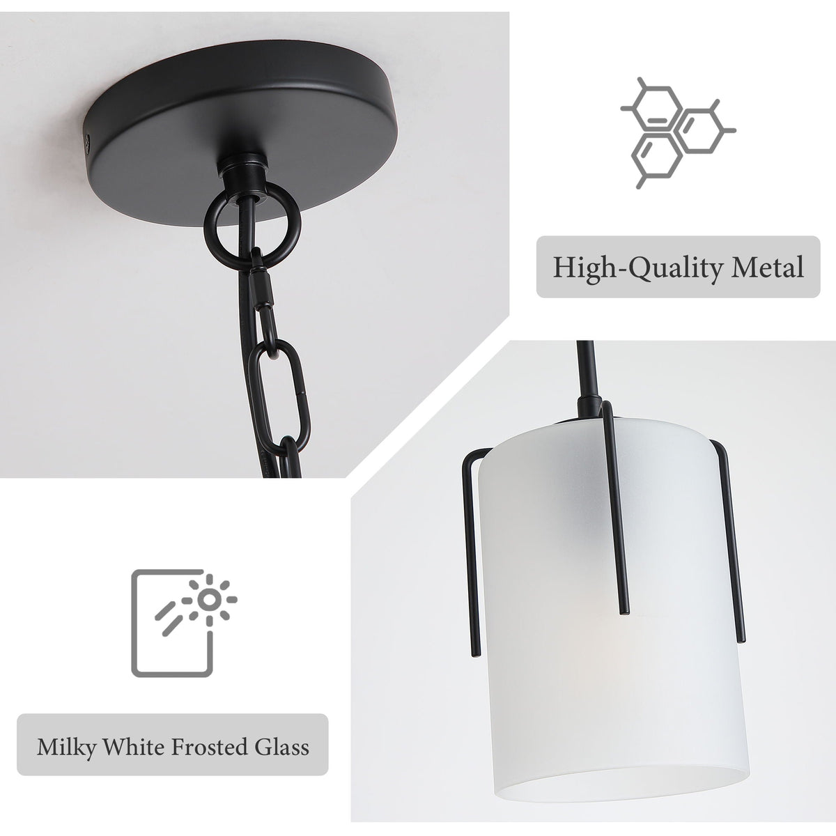 Adjustable Cylindrical Pendant Light with Frosted Glass Shade - Black or Gold