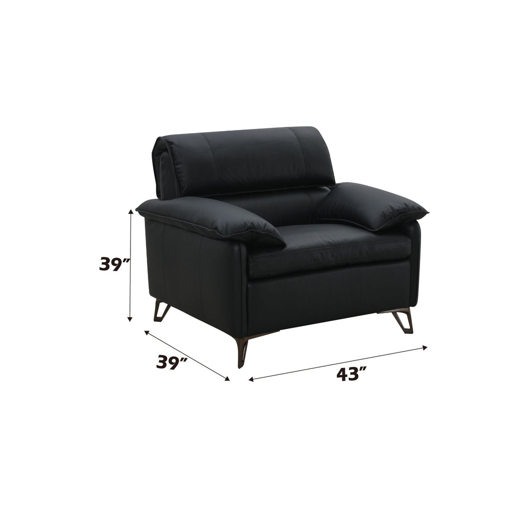 Black Top Grain Leather Arm Chair with Plush Cushions - Eilene