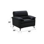 Black Top Grain Leather Arm Chair with Plush Cushions - Eilene