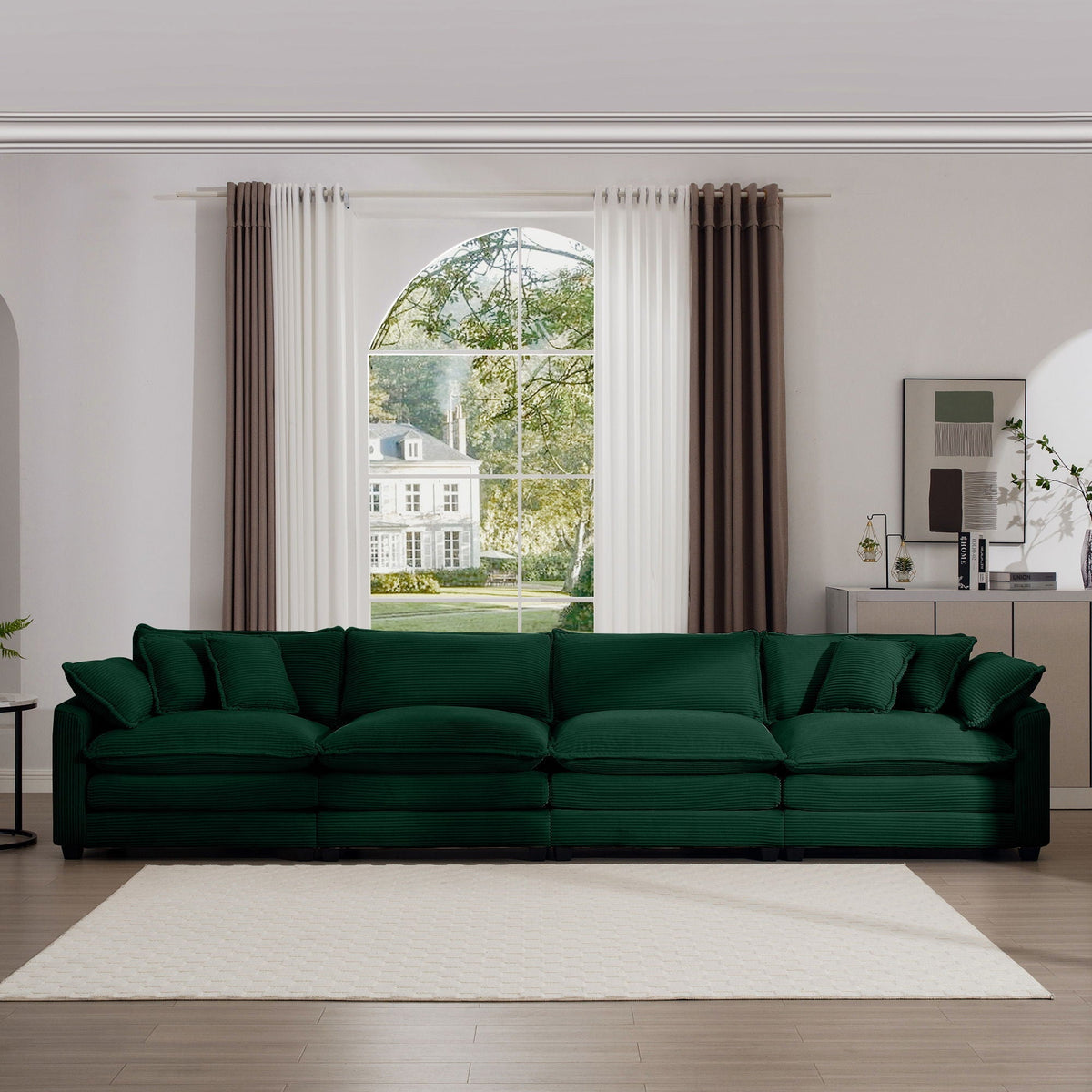 Modern Upholstered 4 Seater Fabric Sofa with Arm and Throw Pillows - Multiple Colors