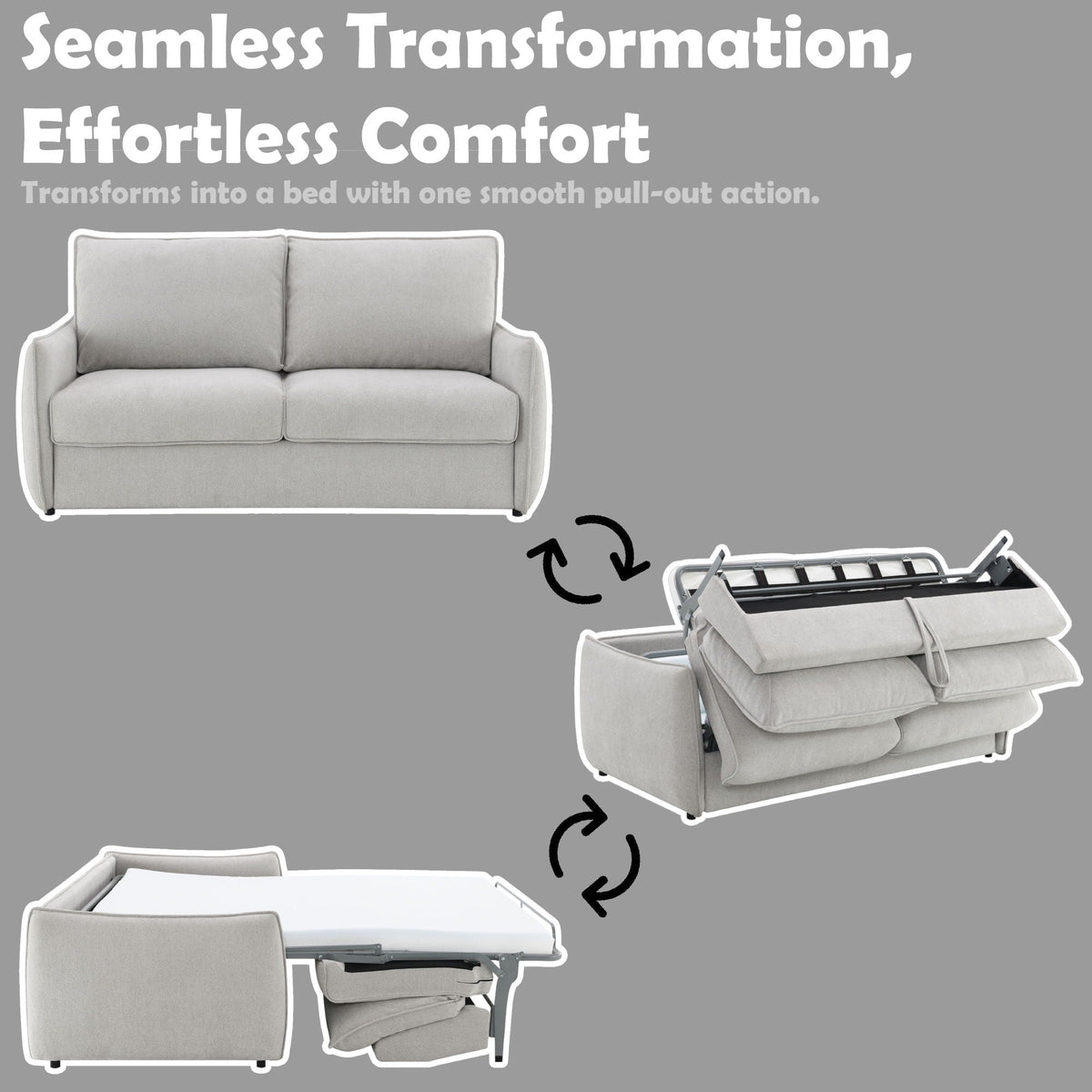 Beige Sleeper Sofa with Memory Foam Mattress