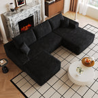 107" Cloud Sectional Sofa with Ottoman - Modern Minimalist Design - Black