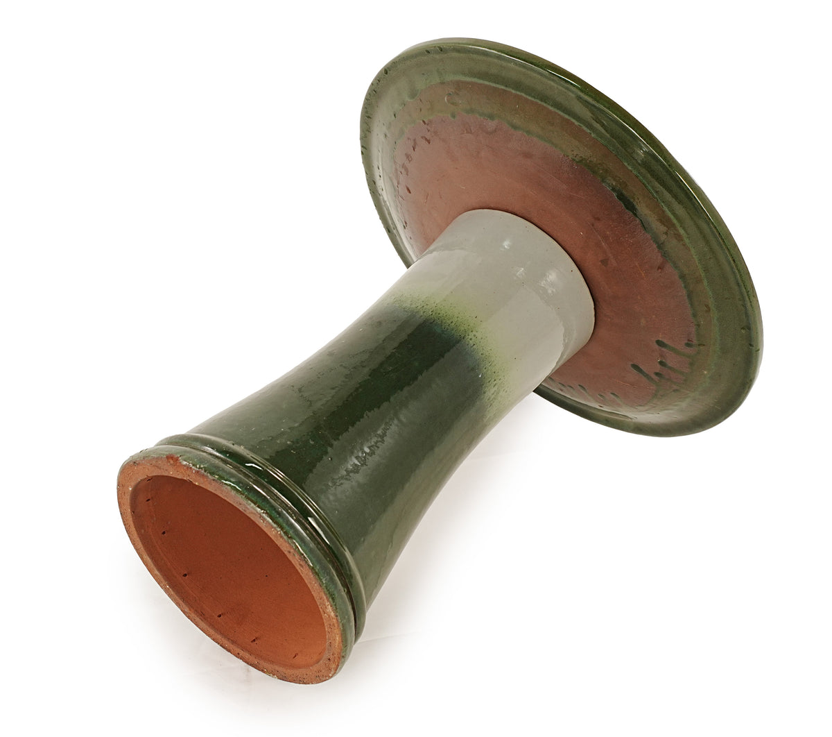 17" Ceramic Bird Bath with Swirl Pattern Pedestal - Grass Green