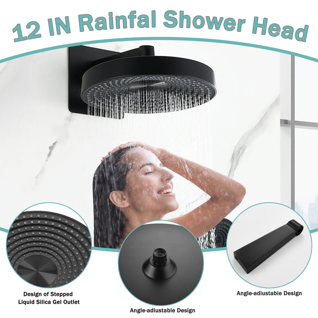 Matte Black Concealed Shower System with Dual Control Valve - Matte Black