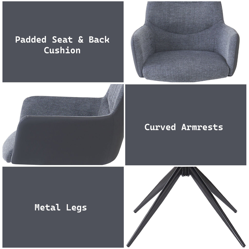 Gray Arm Chair Set with Padded Cushions - Hester
