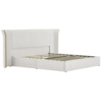 King Size Luxury Wing-Back Upholstered Bed Frame with Padded Headboard - Beige