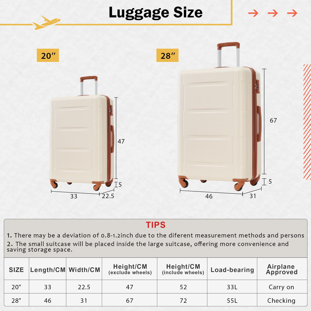 Expandable 2 Piece Luggage Set with TSA Lock and Spinner Wheels - Multiple Colors