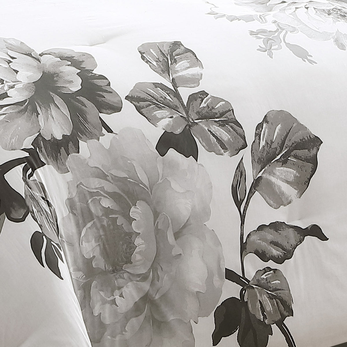 Black and White Floral Comforter Set with Reversible Backing - 7 Piece