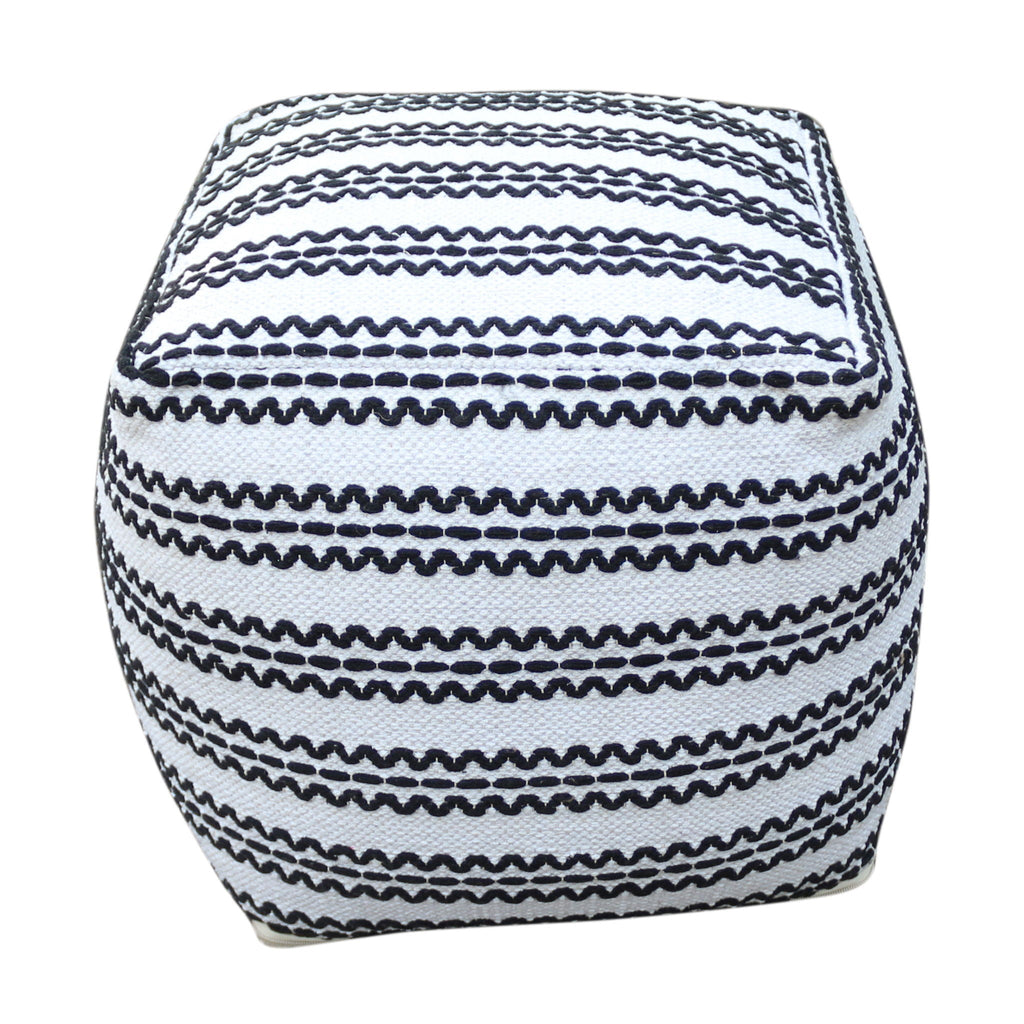 Handcrafted Fabric Accent Pouf with Durable Cotton - Natural / Black