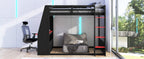 Full Size Wooden Gaming Bunk Bed with Desk and LED Light - Black/Red
