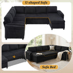 Convertible U-Shaped Sectional Sofa Bed with USB Ports and Storage – Black, Dark Gray, Blue