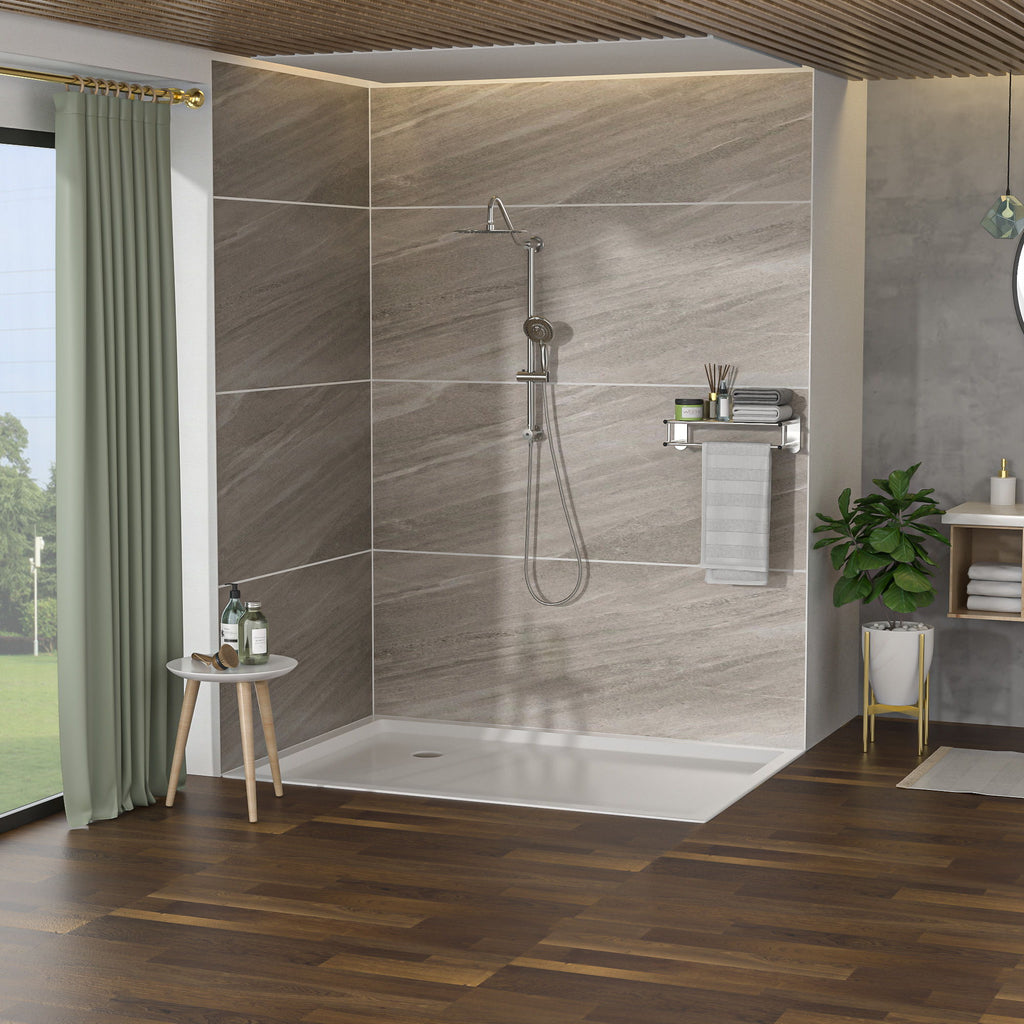 Shower System with 5 Function Rain Hand Shower and Slide Bar Combo - Pearl Silver, Gray, or Black