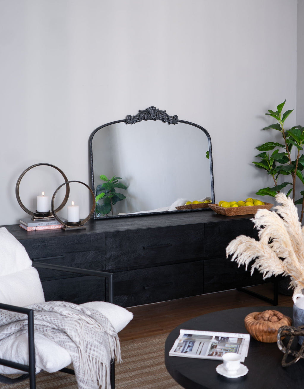 Baroque Inspired Arch Wall Mirror with Ornate Design - Gold or Black