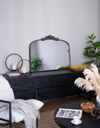 Baroque Inspired Arch Wall Mirror with Ornate Design - Gold or Black