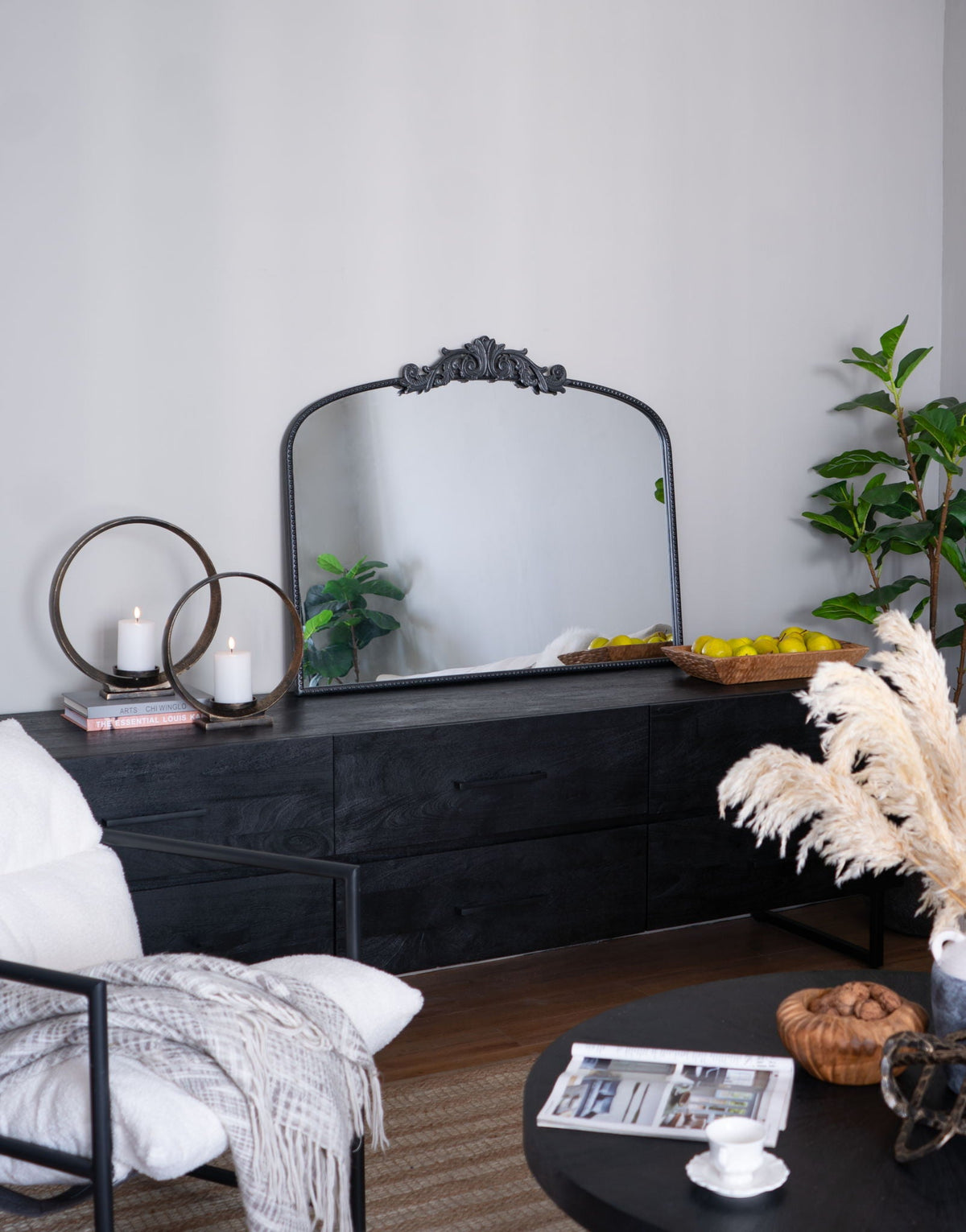 Baroque Inspired Arch Wall Mirror with Ornate Design - Gold or Black