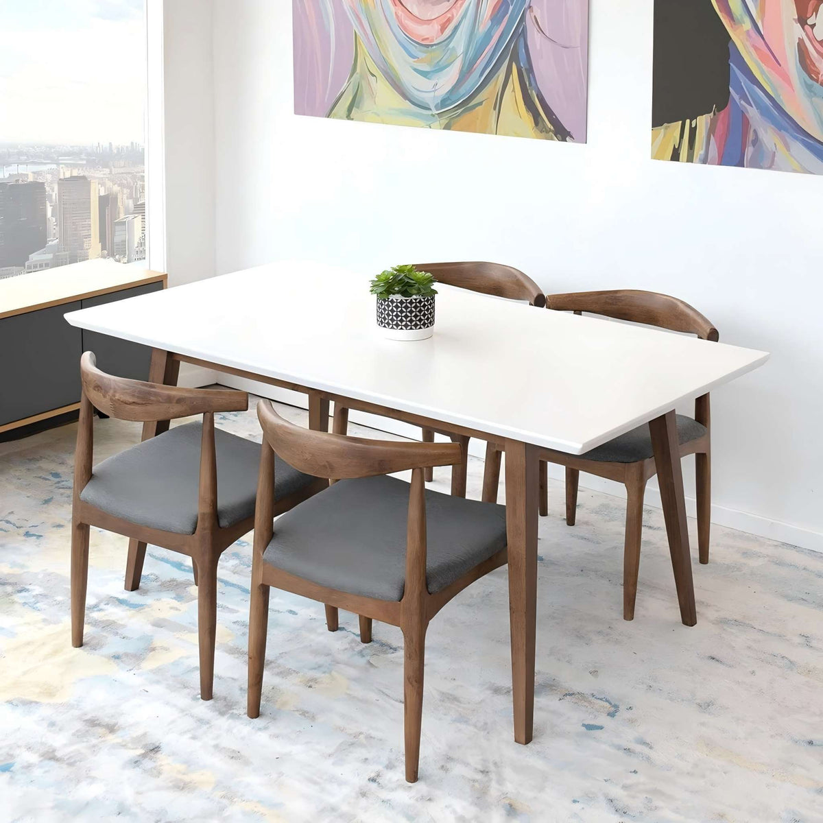 Modern Rectangular Dining Table with Solid Wood Construction - Dark Brown or White