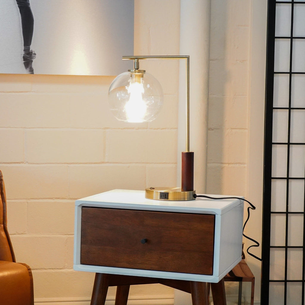 Gold Desk Lamp with Glass Globe Shade - Villa