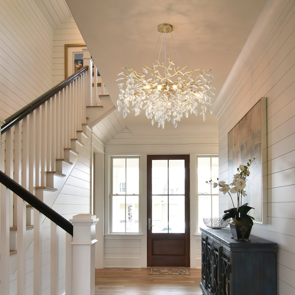 8-Light Crystal Chandelier with Gold Finish and Crystal Accents - Gold