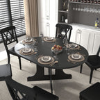 Expandable Oval Farmhouse Dining Table with Removable Leaf and X-Shaped Base - Black