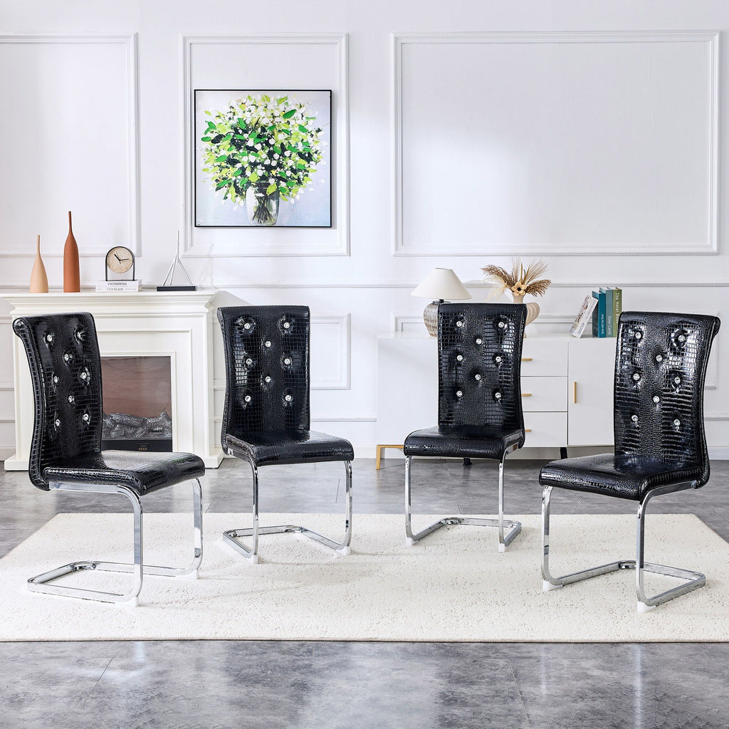 Elegant Design Upholstered Dining Chairs with Crystal Details - Multiple Colors