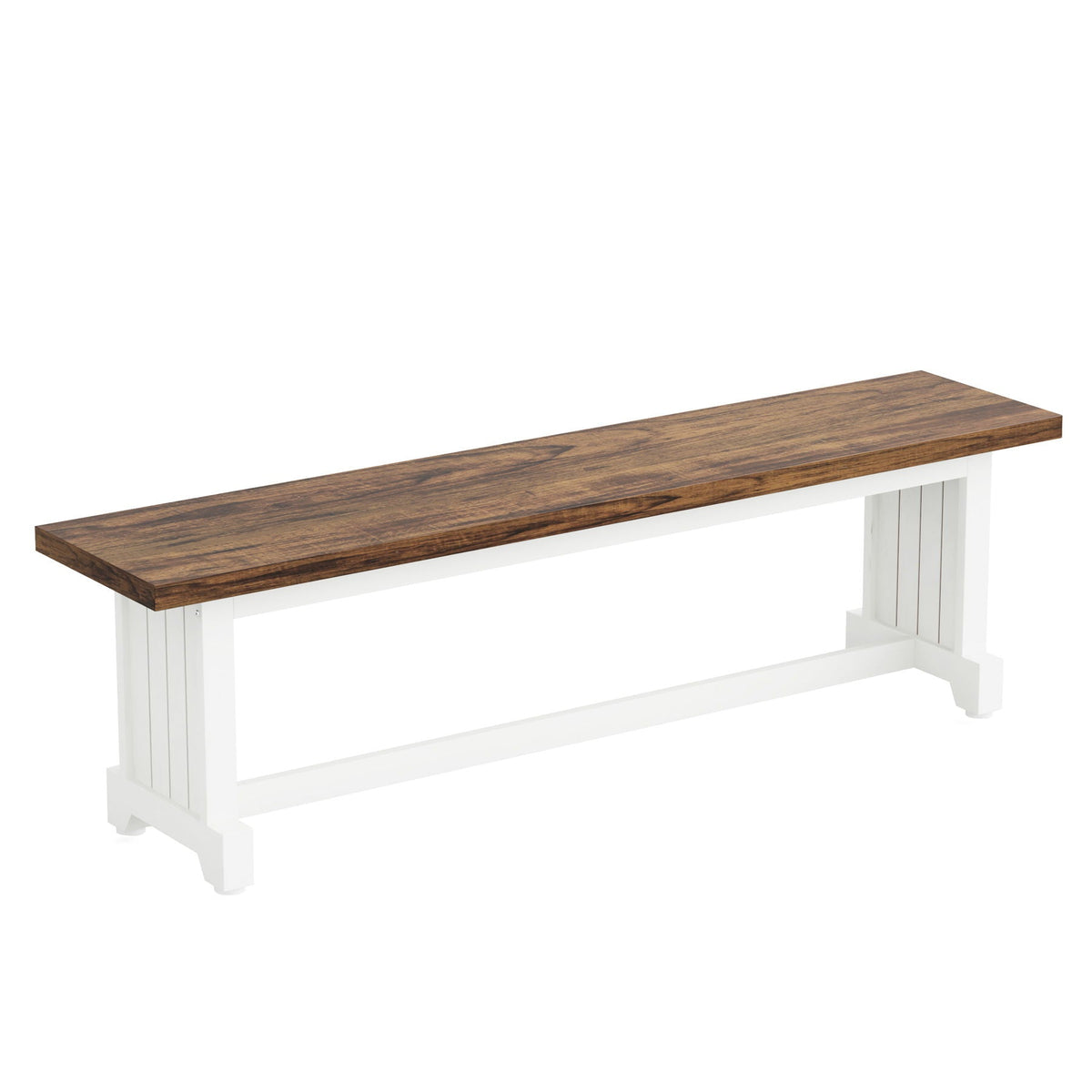 3 Piece Dining Table Set with Space Saving Benches - Brown / White