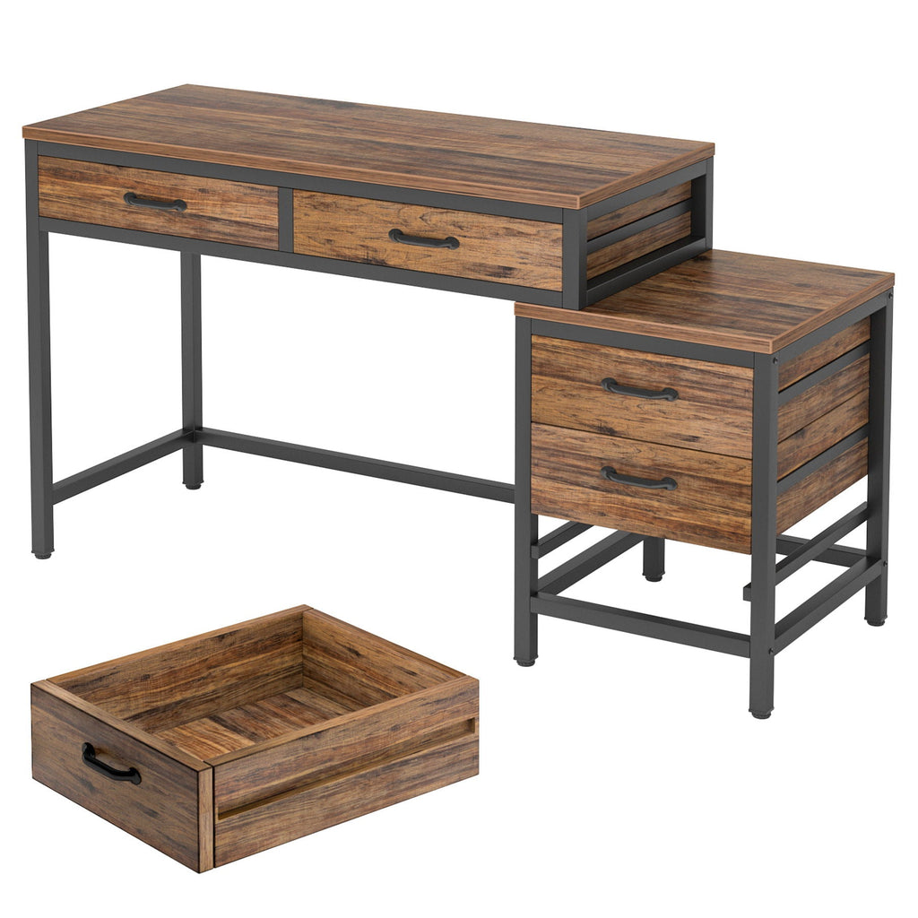 Computer Desk with Reversible 5 Drawer Storage - White or Light Brown
