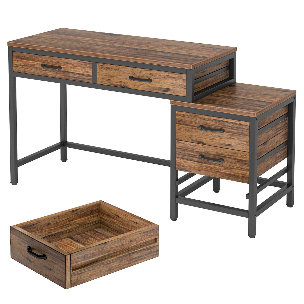 Computer Desk with Reversible 5 Drawer Storage - White or Light Brown