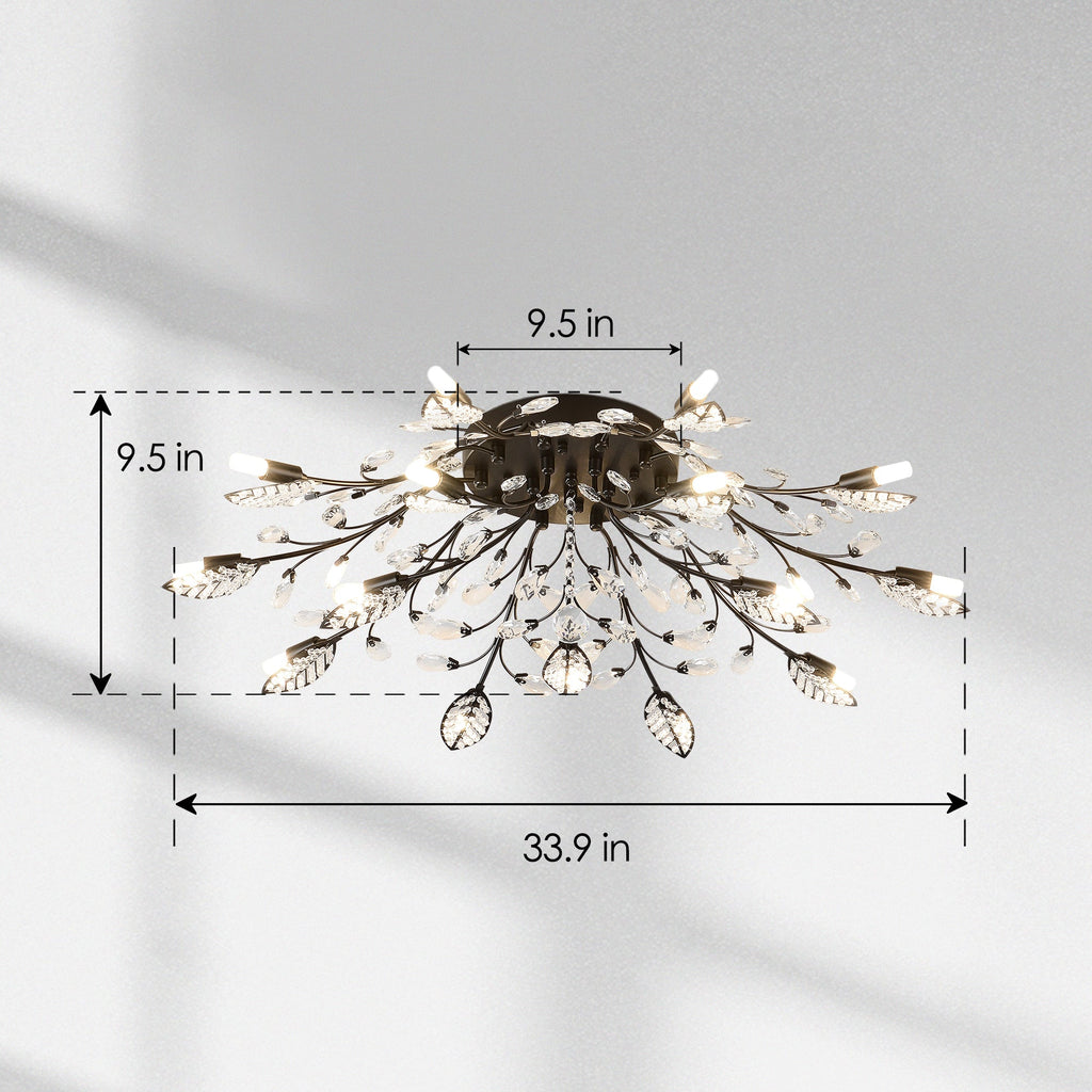 15-Light Chandelier with Crystal Accents - Matte Black