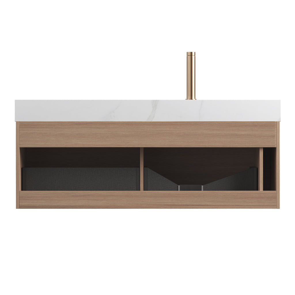 NYAH 48'' Floating Bathroom Vanity with Carrara Sintered Stone Sink - Oak