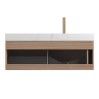 NYAH 48'' Floating Bathroom Vanity with Carrara Sintered Stone Sink - Oak