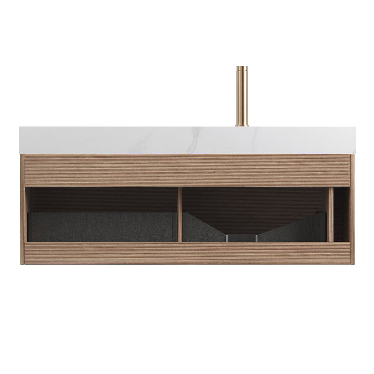 NYAH 48'' Floating Bathroom Vanity with Carrara Sintered Stone Sink - Oak