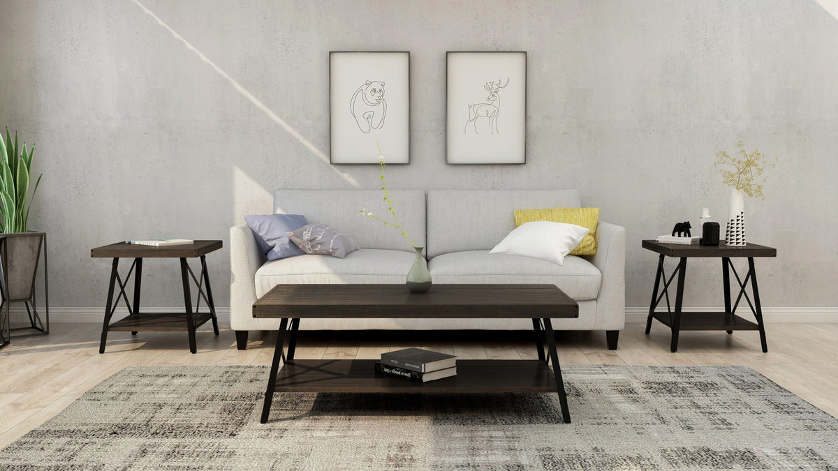 Modern Rustic Style Coffee Table with Spacious Top - Light or Dark Brown