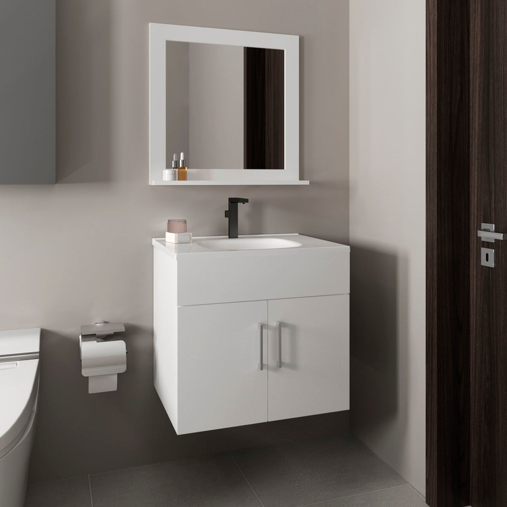 White Bathroom Set Vanity Sink with Mirror - 2 Doors, 1 Shelf