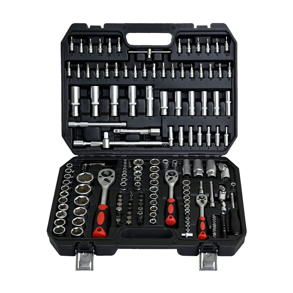 Socket and Ratchet Tool Set with Locking Toolbox - Black